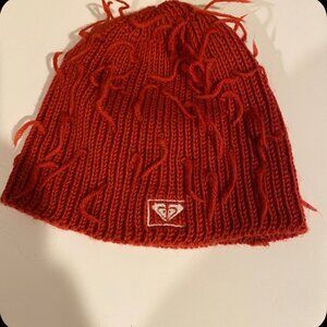 Roxy Red Beanie Hat Women’s Knit‎ Stringy Yarn Slouchy Winter Cap